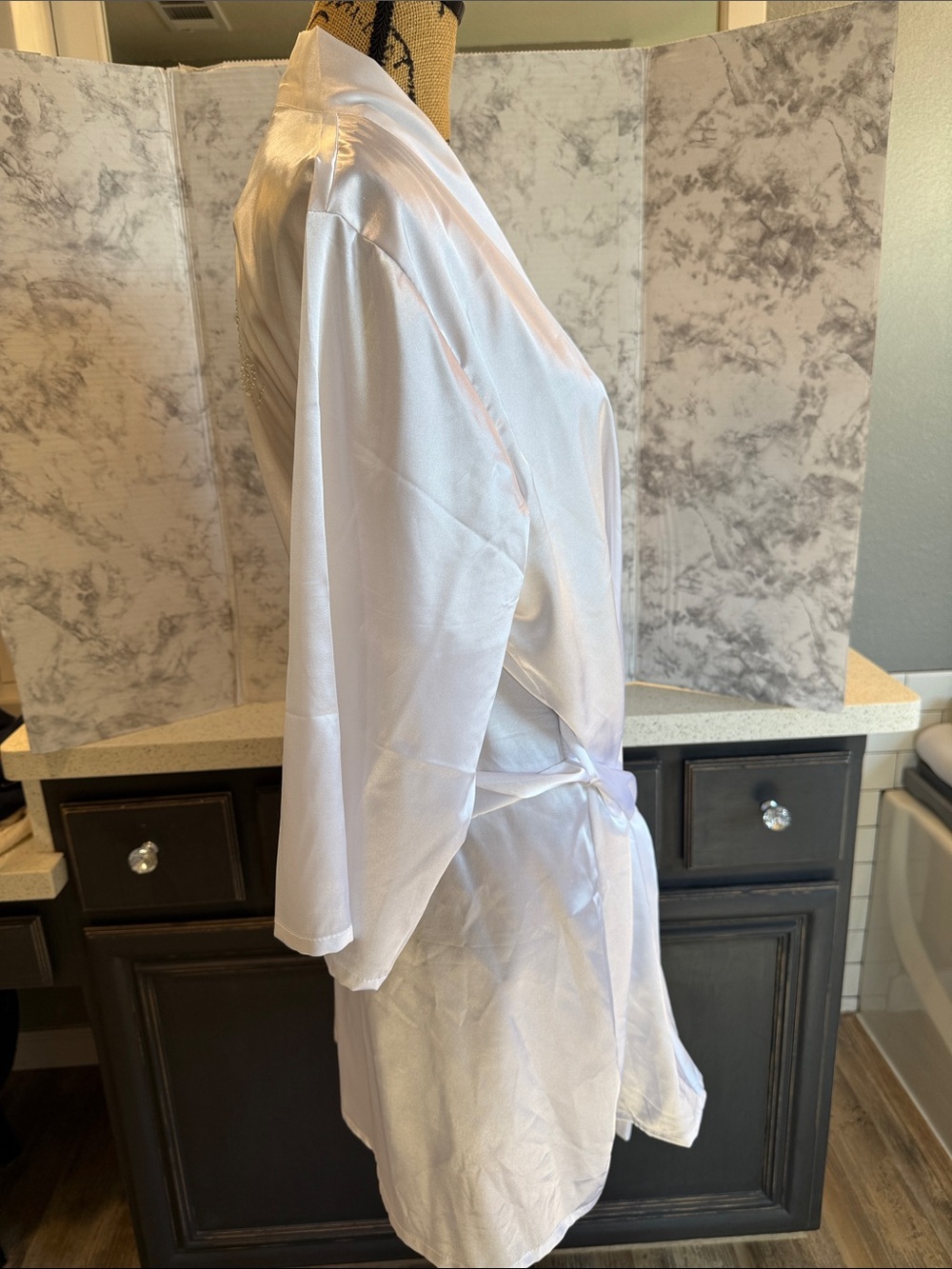 White Satin Brides Robe with Rhinestone Script - Picture 3 of 4